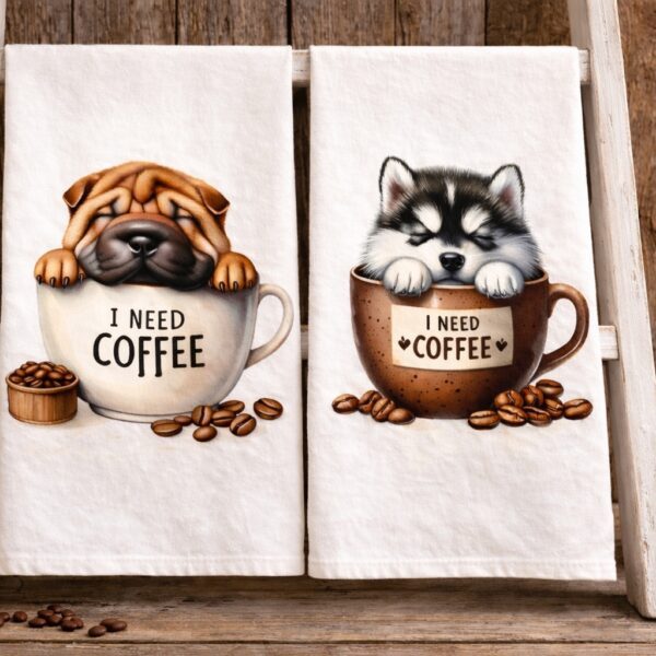 I Need Coffee Puppies 3 Tea/Hand Towels
