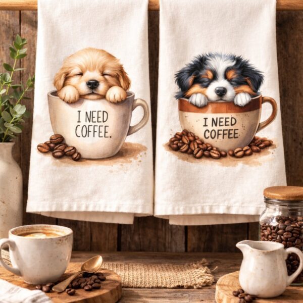 I Need Coffee Puppies 1 Tea/Hand Towel