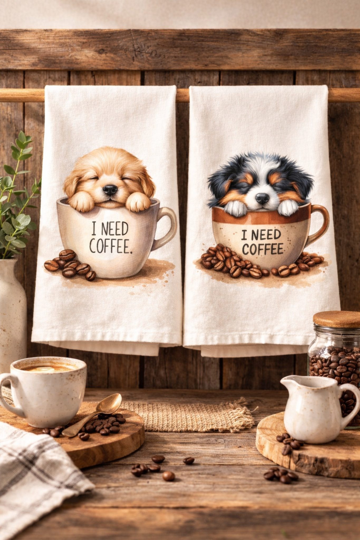 I Need Coffee Puppies 1 Tea/Hand Towel