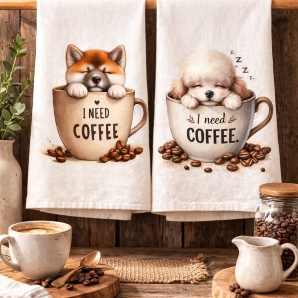 I Need Coffee Puppies 2 Tea/Hand Towel