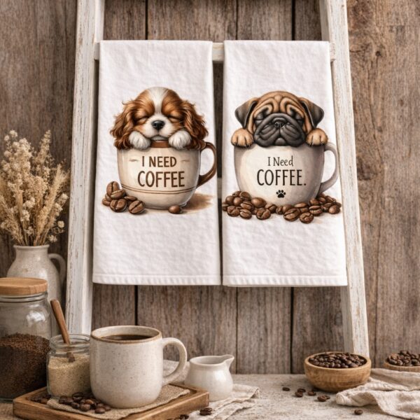 I Need Coffee Puppies 4 Tea/Hand Towels