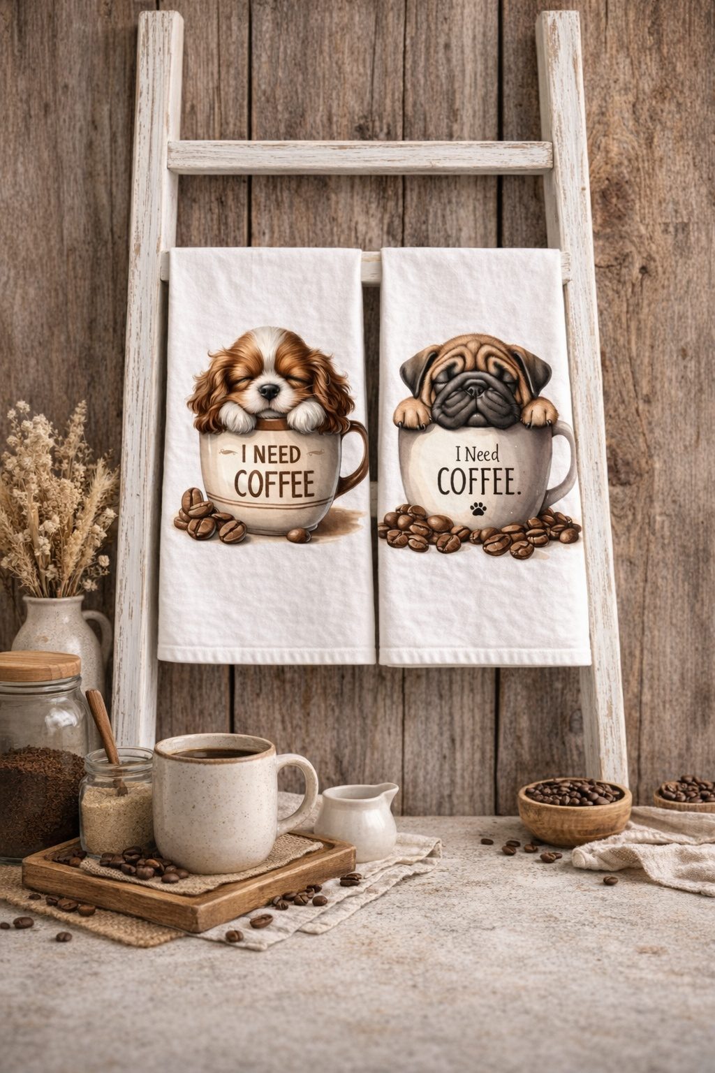 I Need Coffee Puppies 4 Tea/Hand Towels