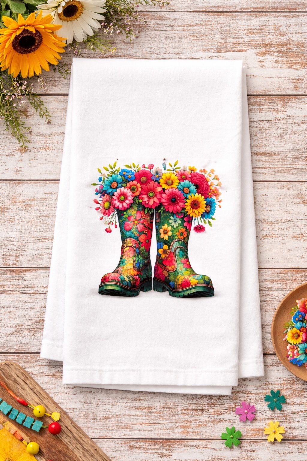 Boots Full of Flowers Tea/Hand Towels - Image 2