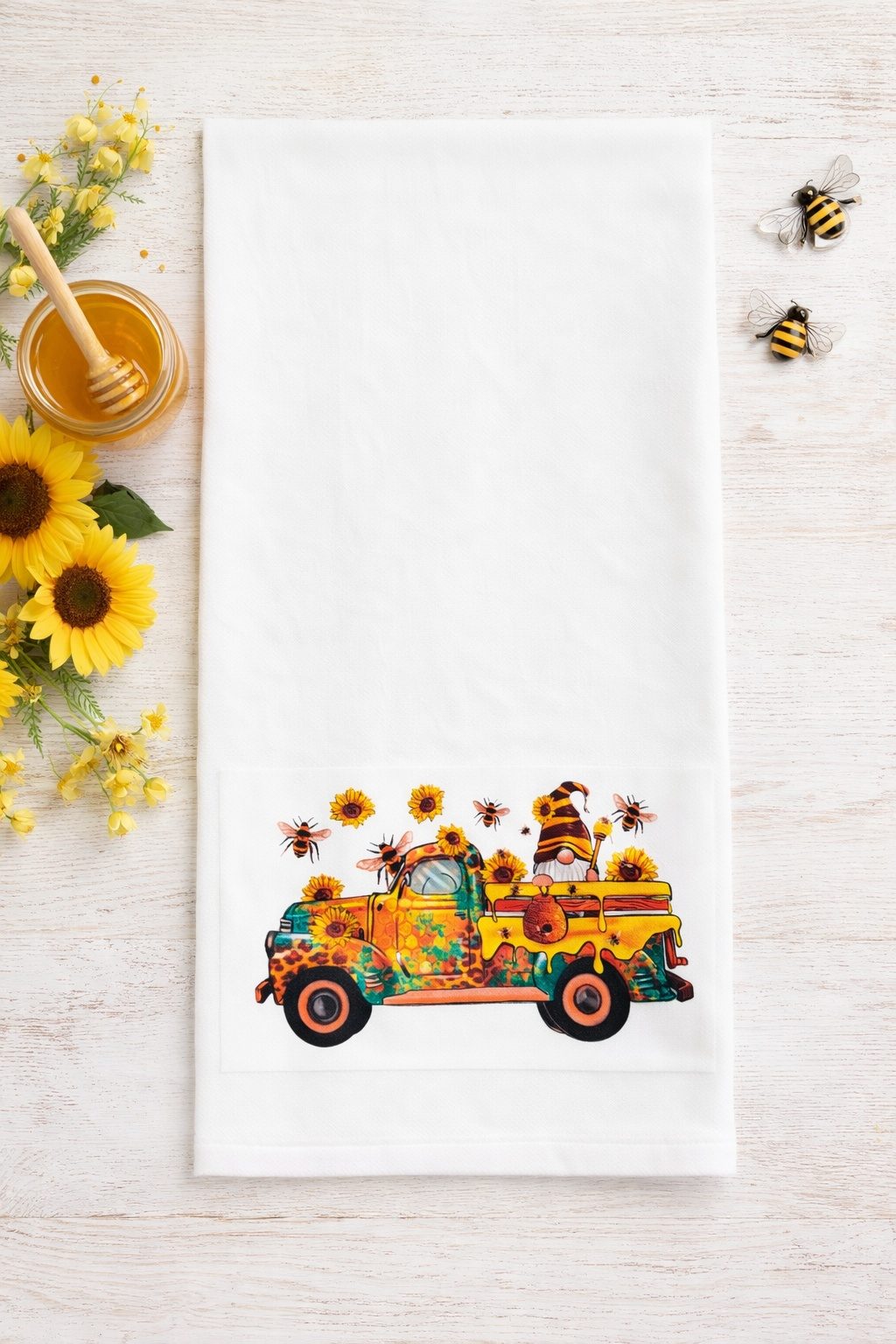 Gnome in a Truck with Bees Tea/Hand Towel