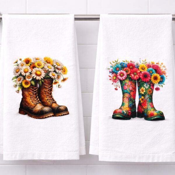 Boots Full of Flowers Tea/Hand Towels