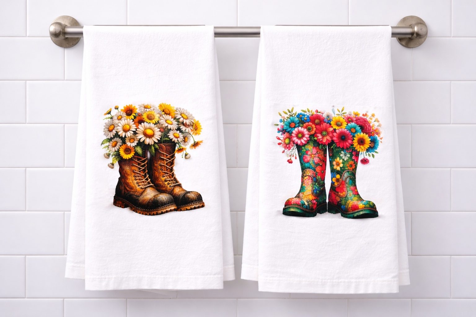Boots Full of Flowers Tea/Hand Towels