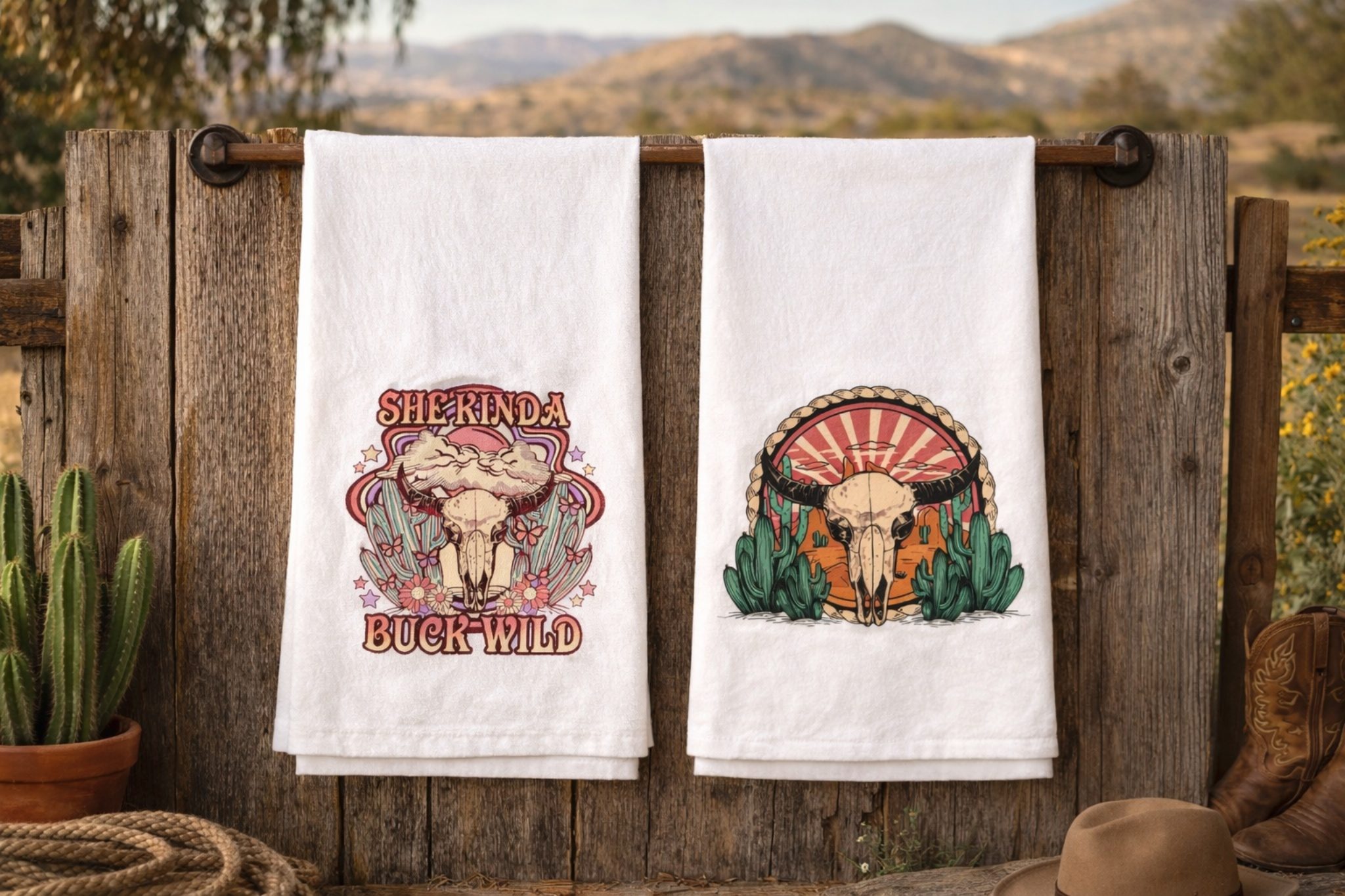 Cow Skull Tea/Hand Towels