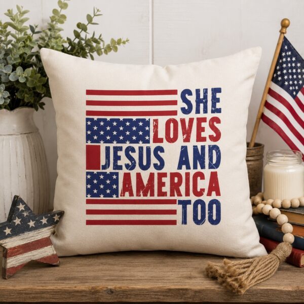 She Loves Jesus and America Too Pillow Cover